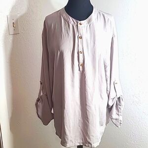 Light Beige Blouse with Brown Buttons, Size Large